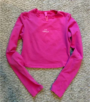 SKIMS Cropped Valentine’s 4 U I Would Hot Pink Long Sleeve Shirt M thumbnail 1