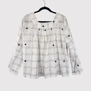 NWT Madewell Womens Top White Embroidered Windowpane Square Neck Button Down 2XL thumbnail 4
