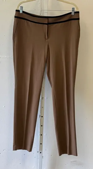 Ann‎ Taylor Women's Camel Brown Dress Pants Black Trim Straight Leg Sz 10 Career thumbnail 1