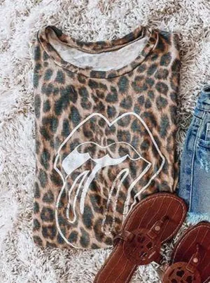 Boutique Leopard Rolling Stone tongue tee thumbnail 4