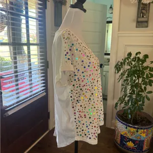 New York & Co Soho NWOT White Tee with Colorful Sequins thumbnail 3