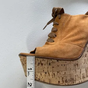 Gianvito Rossi Suede Cork Open Toe Lace Up Platform Shoes Orange/Beige Womens 37 thumbnail 12
