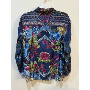 John Mark women's mixed-print button-front tunic‎ Size Large Silky Floral Boho thumbnail 3