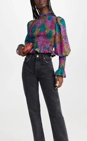 Farm Rio Women's Rainbow Mix Printed Mock Neck Crop Top || small thumbnail 4