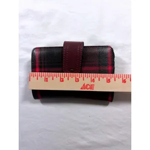 Red Black Plaid Bifold Wallet Kiss Lock Coin Pouch Faux Leather Preppy Accessory thumbnail 6