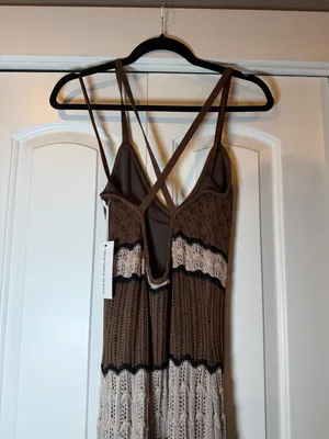 Torn by Ronny Kobo Brown Crochet‎ Maxi Dress with Cream Panels M NWT thumbnail 5