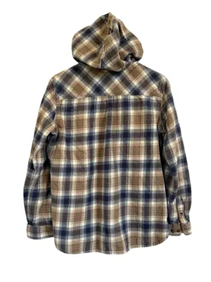 Carhartt Women’s L 12/14 Hooded Plaid Flannel Shirt Brown Blue Button Front thumbnail 4