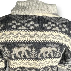Vintage 90s Eddie Bauer Gray Black Moose‎ Nordic Fair Isle Turtleneck Sweater thumbnail 8
