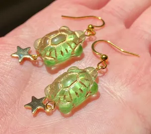 cute boho retro funky vintage style Czech turtle & star earrings🐢🌟 thumbnail 5