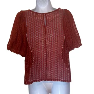 Haute Monde Short Puff‎ Sleeve Geometric Lace Sheer NWT Orange Medium Workwear thumbnail 2