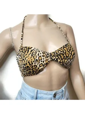 Victorias Secret Leopard Print Halter Bikini Top Tie Back Swimwear size medium thumbnail 4