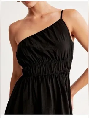 Abercrombie & Fitch Black One-Shoulder Midi Dress thumbnail 2
