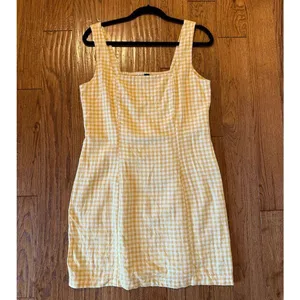 Old Navy yellow gingham plaid linen square neck mini dress large thumbnail 8