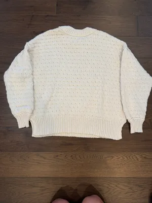 aerie Cream Textured Knit Crewneck Sweater Size Small - C1-347 thumbnail 8