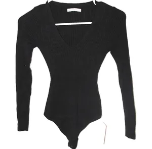 Womens Abercrombie & Fitch Black Ribbed Knit V-Neck Long Sleeve Bodysuit Size XS thumbnail 1