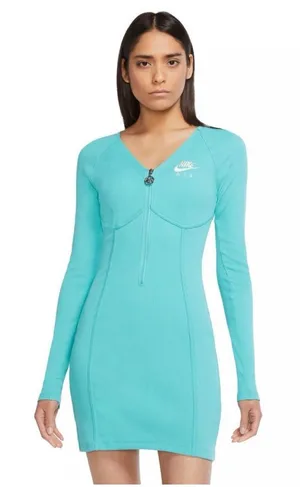 Nike Air Ribbed Long Sleeve Teal 1/2 Zip Athletic Dress thumbnail 1