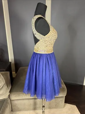 Women’s Embellished Sequin Beaded Bodice Royal Blue Tulle Party Dress Size 2 NWT thumbnail 3