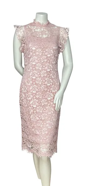 Enfocus Studio Lace Sheath Dress Women 8 Blush Pink Mock Neck Flutter Sleeve‎ thumbnail 1