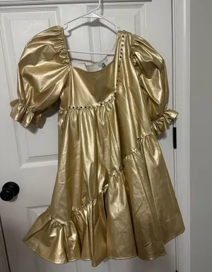 Queen of Sparkles Gold Asymmetrical Leather Dress thumbnail 1