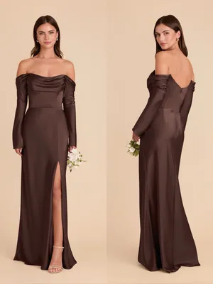 BIRDY GREY Maya Dress In Matte Satin Espresso thumbnail 2