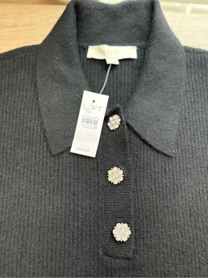 Loft Jewel Button‎ Polo Sweater in black NWT SIZE small thumbnail 7