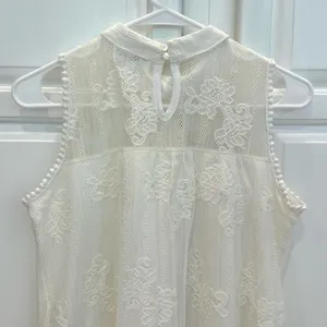 Eve And Maddie Sleeveless Lace Blouse Womens M Mock Neck Lined Ivory White thumbnail 5