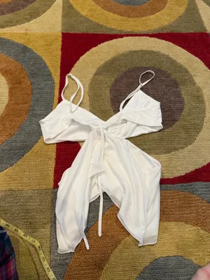 Tiger Mist White Cutout Spaghetti Strap Tank Top Ruched Tie Mesh Size Large thumbnail 3