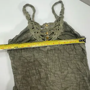 Free People Beaded Olive Green Braided S Top Sleeveless Boho Festival Beach thumbnail 4