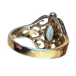 Vintage Sterling Silver Gold Vermeil Filigree Ring Blue Marquise Stone 925 Ring thumbnail 7