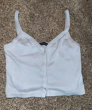 Brandy Melville Light Blue Ribbed Button-Down Tank Top thumbnail 1