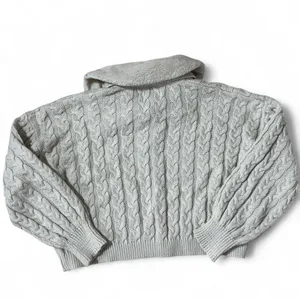 PINK ROSE Cable Knit Faux Fur‎ Collar Cardigan Sweater Cream Beige Penny Lane thumbnail 6