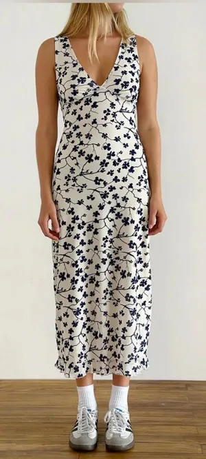 NWT Motel Gabriela Midi Cream Floral Dress Size XS thumbnail 1