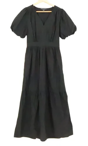 French Connection Tiered Maxi Dress Womens Size XS Black Puff Sleeve Pockets thumbnail 1