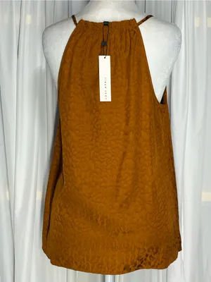 🆕Lost April Womens Halter Neck Jackquard Leopard Print Tank Top - Rust Size M thumbnail 2