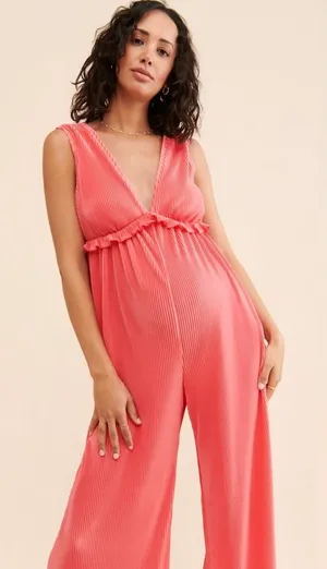 The Frolic Nuuly Maternity Pleated Plisse Jumpsuit Ruffle Small‎ Anthropologie thumbnail 1