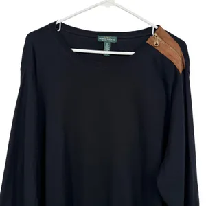 Lauren Ralph Lauren Top Women 3X Black Suede Elbow Patch Zipper Shoulder Cotton thumbnail 1