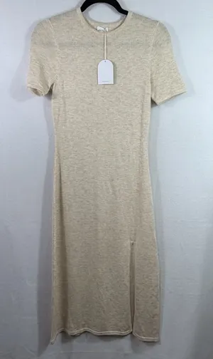 NEW Revolve Song of Style Neutral Tan Short Sleeve Night Air Sweater Dress Sz S thumbnail 1