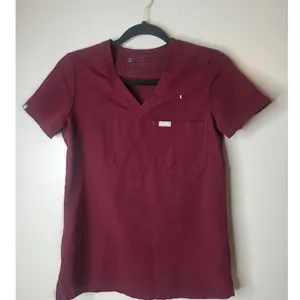 Figs Technical Collection Women Size XS Maroon Short Sleeve Scrub Top One Pocket thumbnail 2