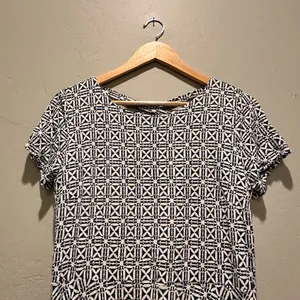 Loft Short Sleeve Stretch Blue White Geometric Skater‎ Dress Sz 6 thumbnail 5