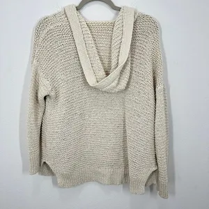 Aerie Cream Crochet Hooded Cardigan Sweater XS/S Open Front Loose Knit Beach‎ thumbnail 10