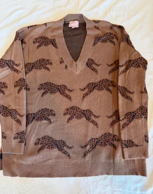 Show Me Your Mumu Gilloan Sweater Small Jumping Cheetah Knit Brown V Neck thumbnail 1