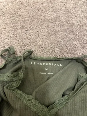 Aeropostale Olive Ribbed Lace-Trim Cami thumbnail 2