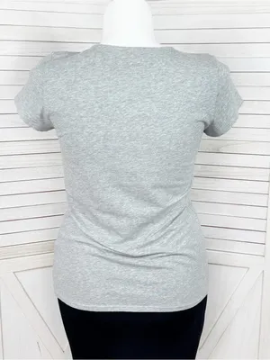 WHBM Studded High Heel Graphic Tee Shirt Grey Large Cap‎ Sleeve Casual Glam thumbnail 4