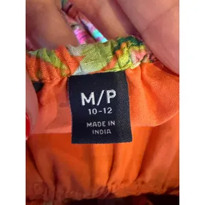 Lands' End Dress Women‎ Medium Orange Tropical Floral Smocked Tie Shoulder Midi thumbnail 11