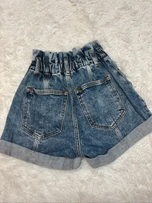 Abercrombie paperbag High-Waist Rolled Hem Denim Shorts - Blue thumbnail 2
