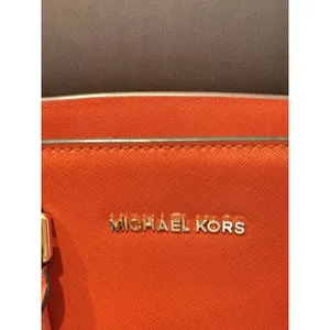 Michael Kors Selma Medium Saffiano Leather Satchel Bag Orange Gold Hardware thumbnail 2