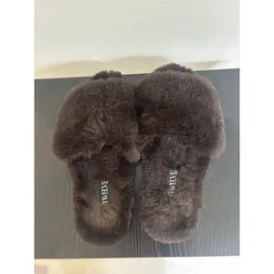 Twelve AM Co. Fuzzy Slippers‎ Open Toe Slip On Slides Brown Size 7 thumbnail 5