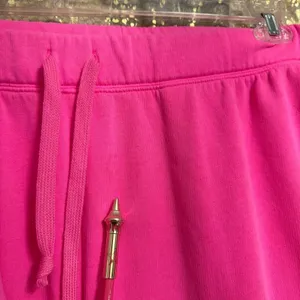 PINK Victorias Secret Cinched Crop Hoodie‎ & Sweatpants Atomic Pink Set L/XL thumbnail 6