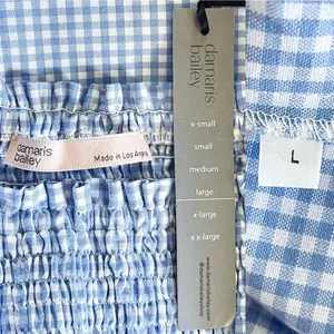 Damaris Bailey Azul Dress Smocked Puff Sleeve Midi Gingham Blue‎ Large NWT thumbnail 5