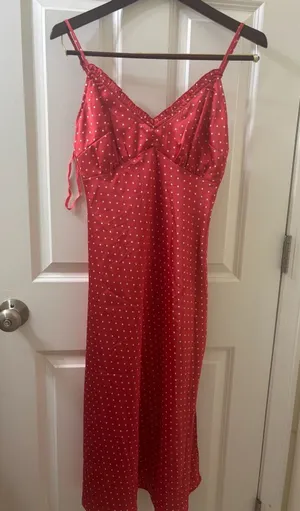 Japna Slip Dress Sz M Babydoll Red Pink Polka Dot Valentines Coquette 90s Style thumbnail 1